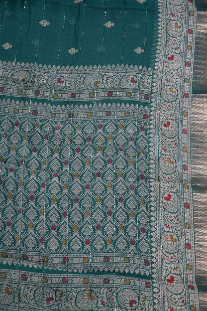 Semi Chanderi Saree - Peacock Green
