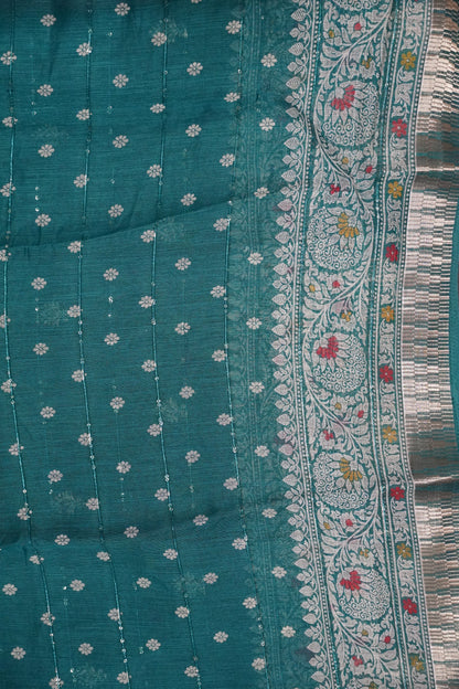 Semi Chanderi Saree - Peacock Green