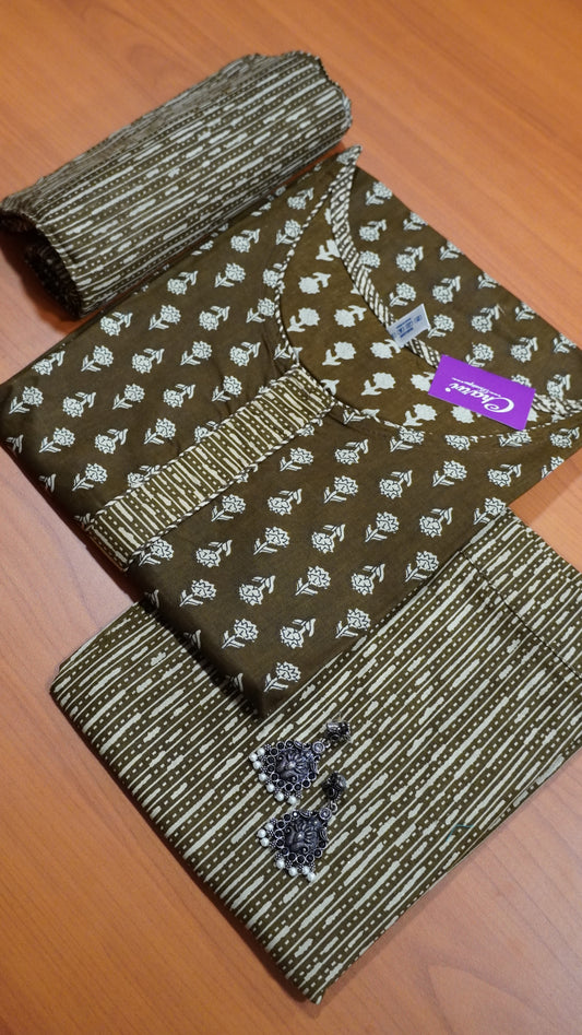 Salwar Suit -Mehandi Brown-3 Pcs-XXXL