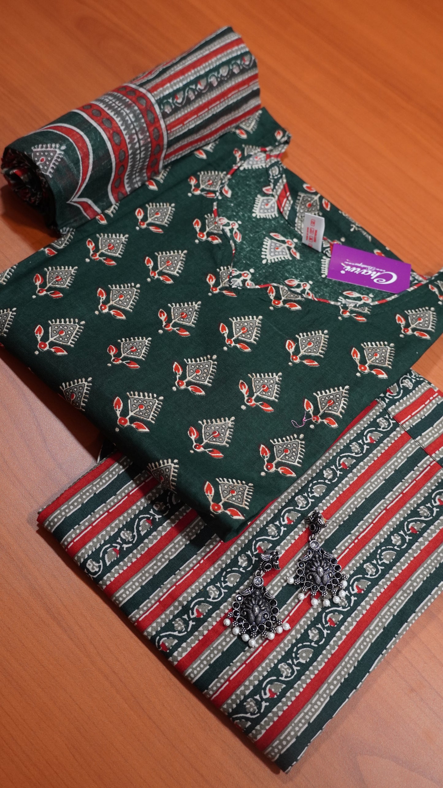 Salwar Suit -Bottle green-3 Pcs-XXL