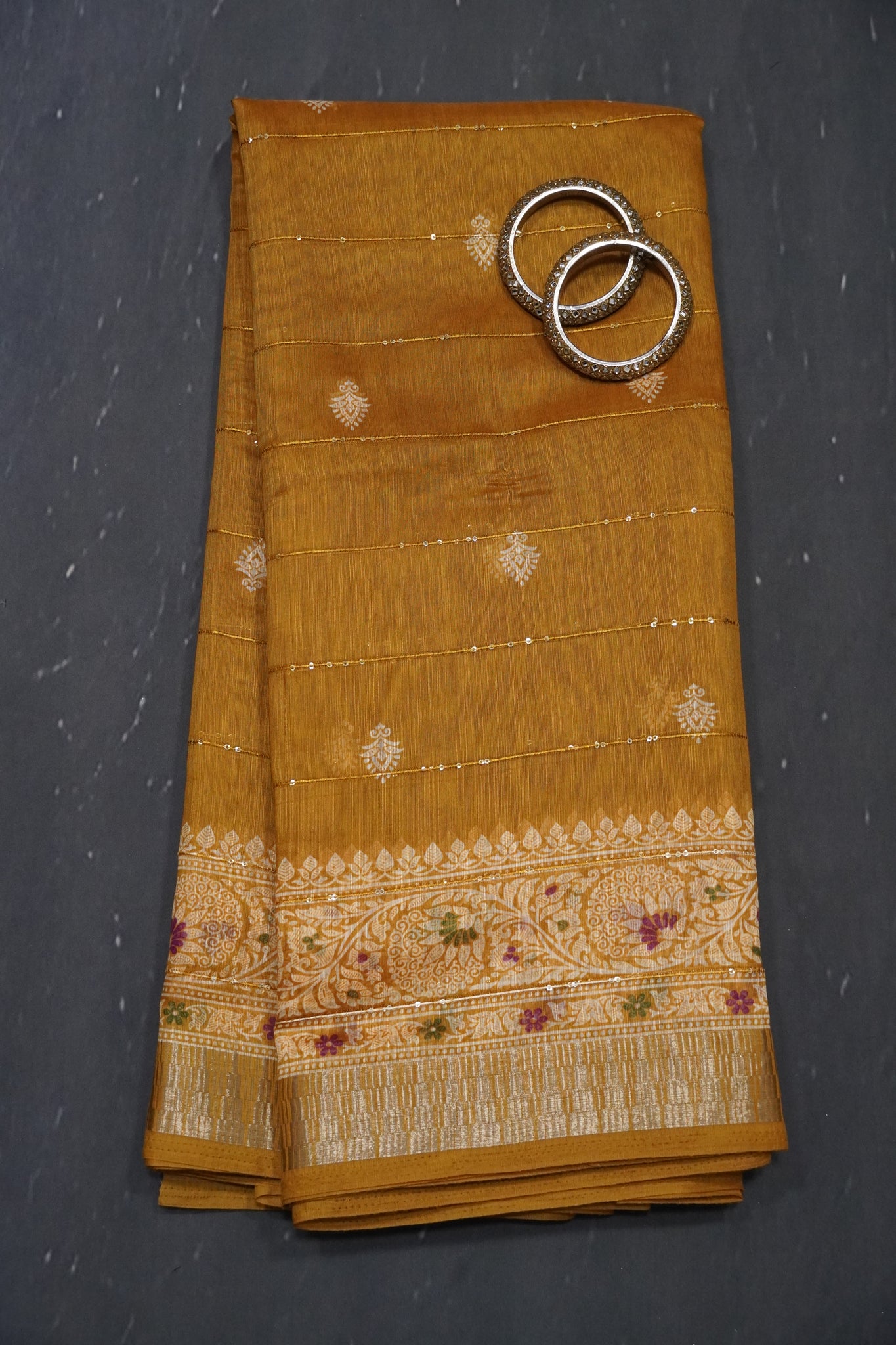 Semi Chanderi Saree - Mustard
