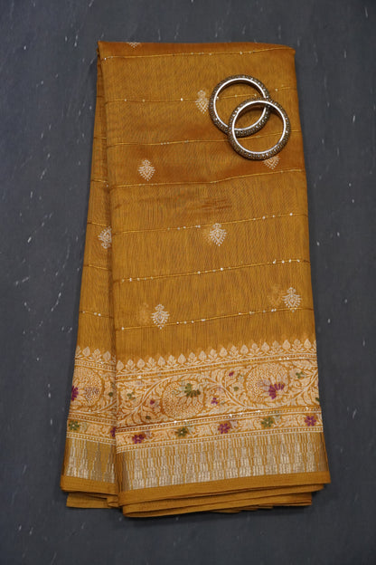 Semi Chanderi Saree - Mustard