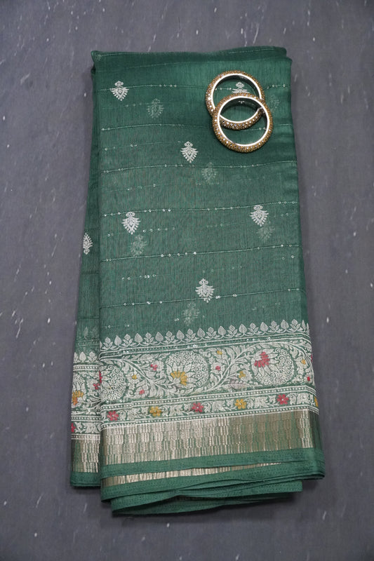 Semi Chanderi Saree - Sage Green