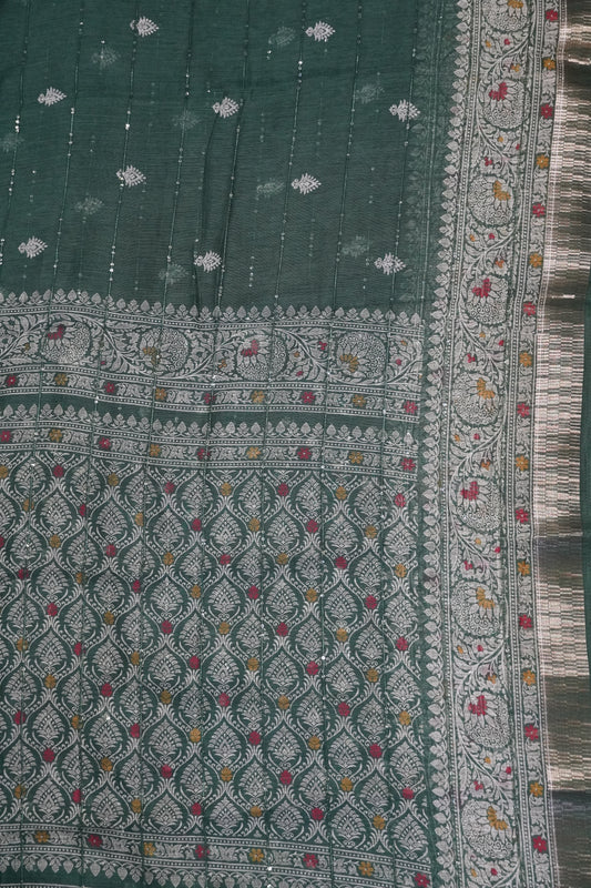 Semi Chanderi Saree - Sage Green