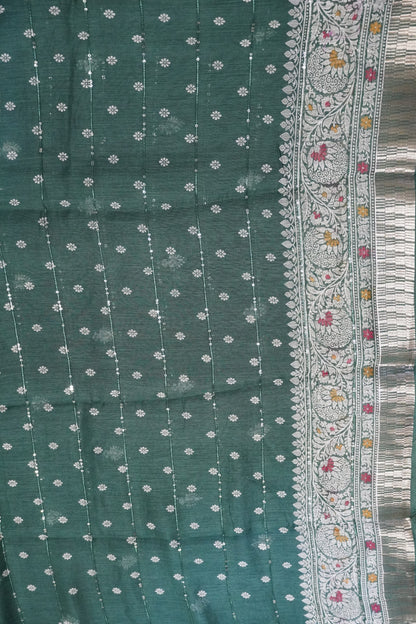 Semi Chanderi Saree - Sage Green