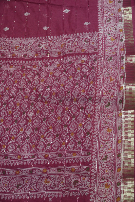 Semi Chanderi Saree - Dark Pink