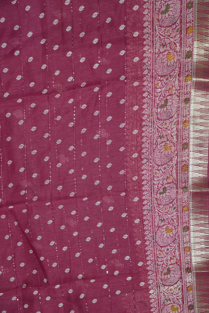 Semi Chanderi Saree - Dark Pink