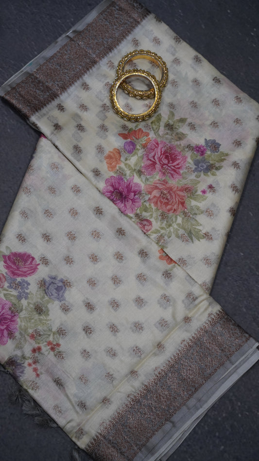 Pure Tussar Saree - Tree Butta-Grey