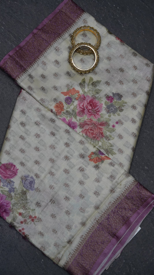 Pure Tussar Saree - Tree Butta-Dusky Rose