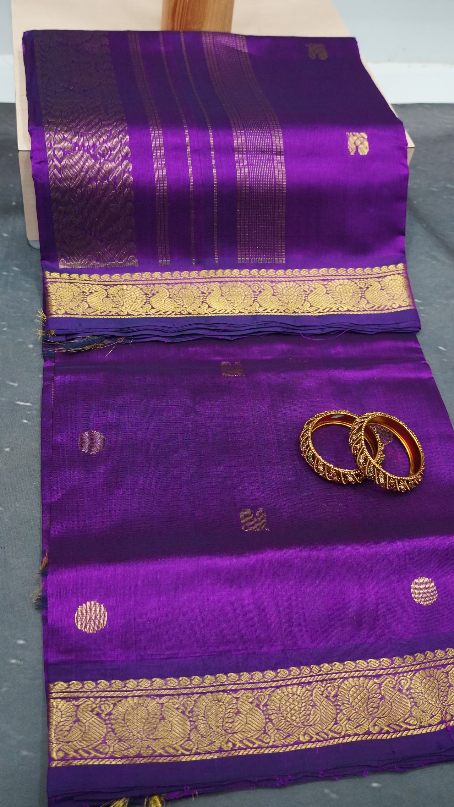 Pure Silk Cotton Saree-Purple Peacock Buta