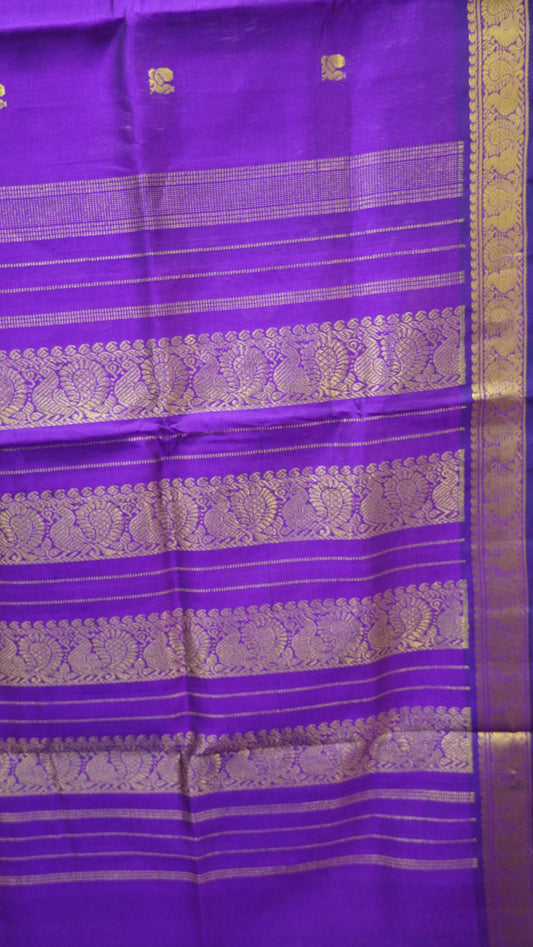 Pure Silk Cotton Saree-Purple Peacock Buta