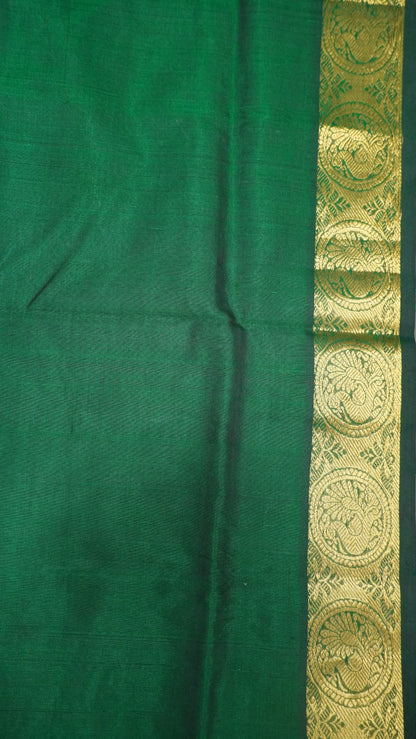 Pure Silk Cotton Saree-Green Round Buta