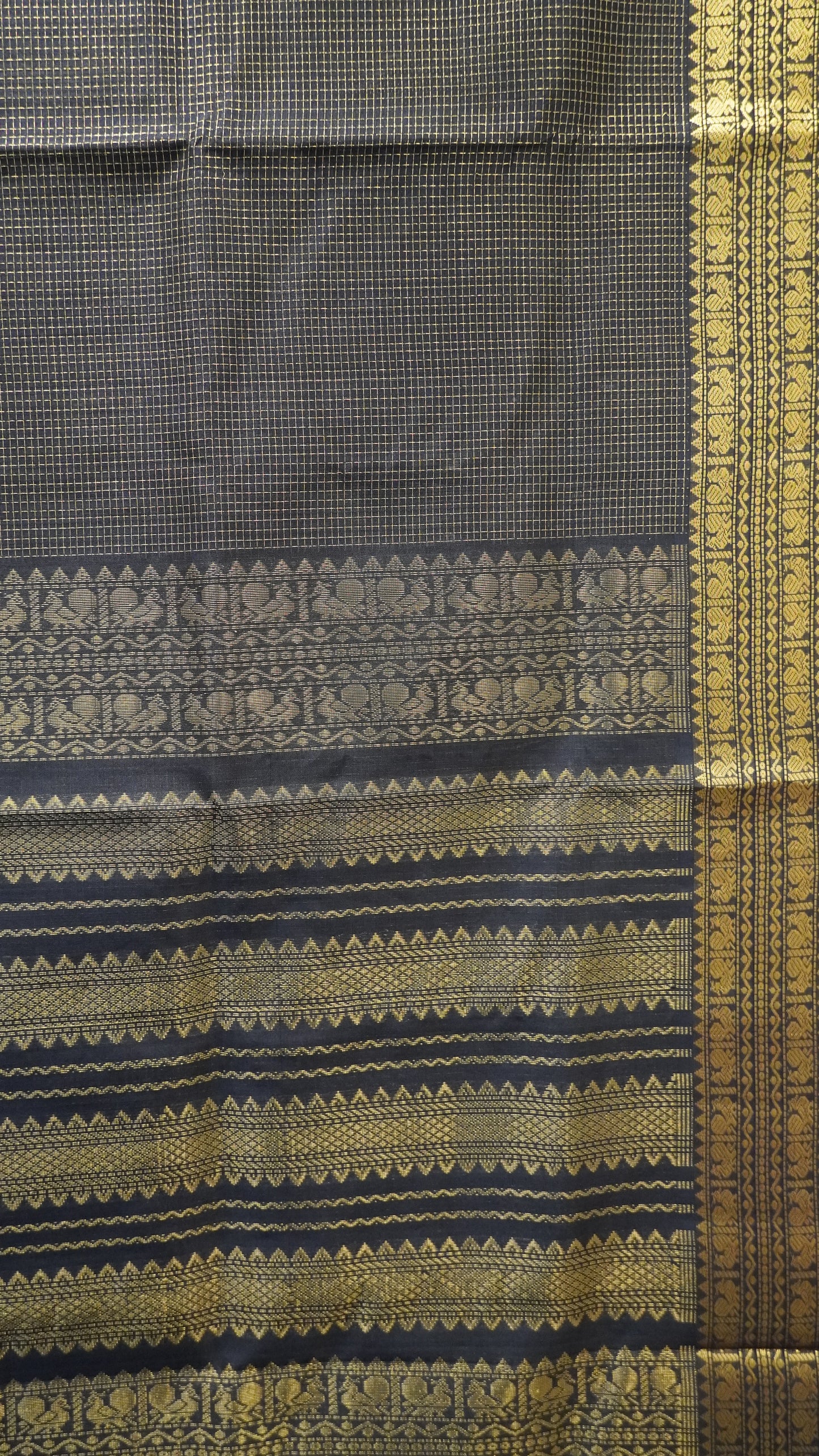 Pure Silk Cotton Saree-Black Small Checks