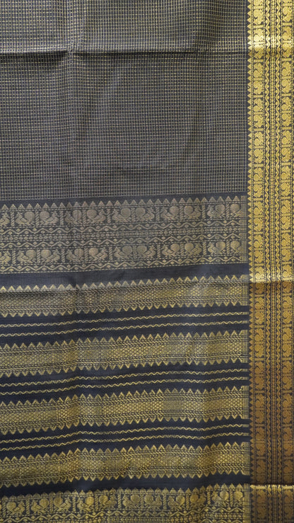 Pure Silk Cotton Saree-Black Small Checks