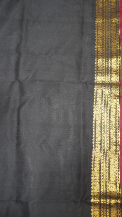 Pure Silk Cotton Saree-Black Small Checks