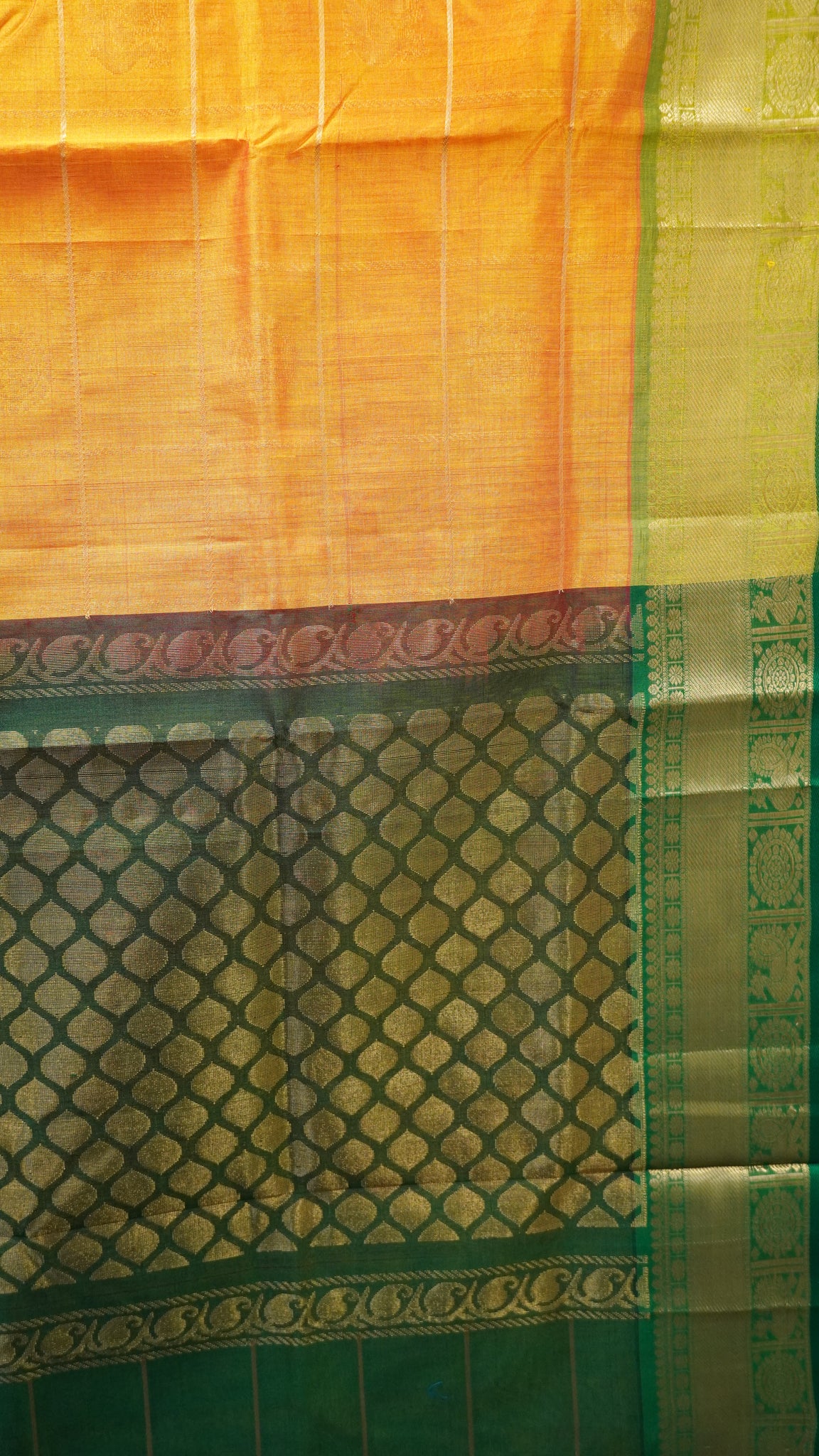 Pure Silk Cotton Saree-Mango Yellow -Green Mayil Chakram
