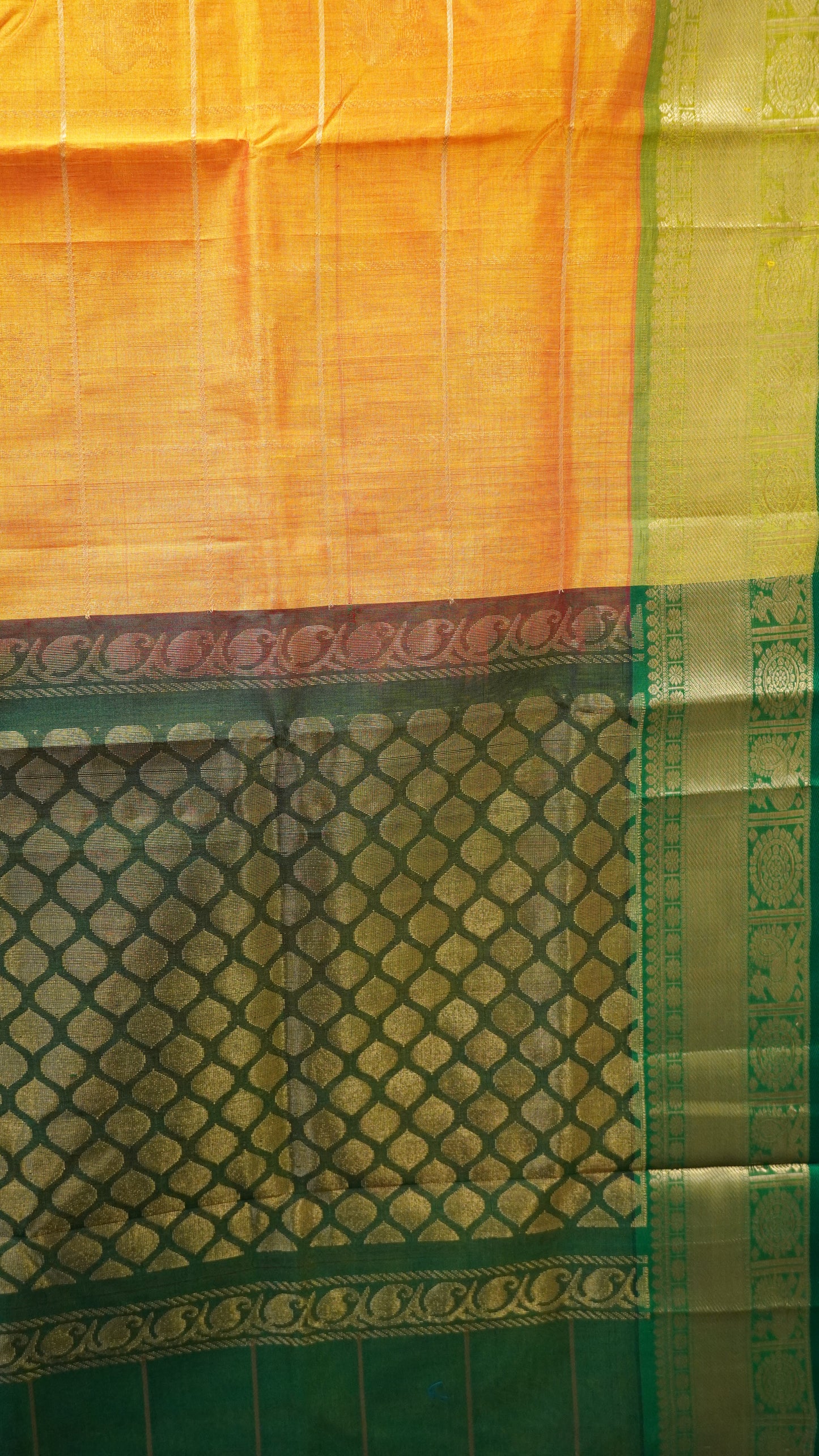 Pure Silk Cotton Saree-Mango Yellow -Green Mayil Chakram