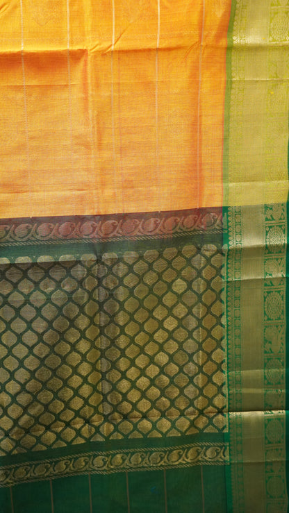 Pure Silk Cotton Saree-Mango Yellow -Green Mayil Chakram