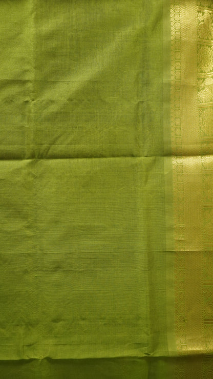 Pure Silk Cotton Saree-Peacock Blue -Olive Green Mayil Chakram