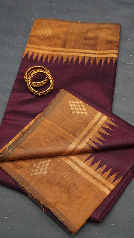 Pure Dupion Silk Saree - Small Tower Border Maroon