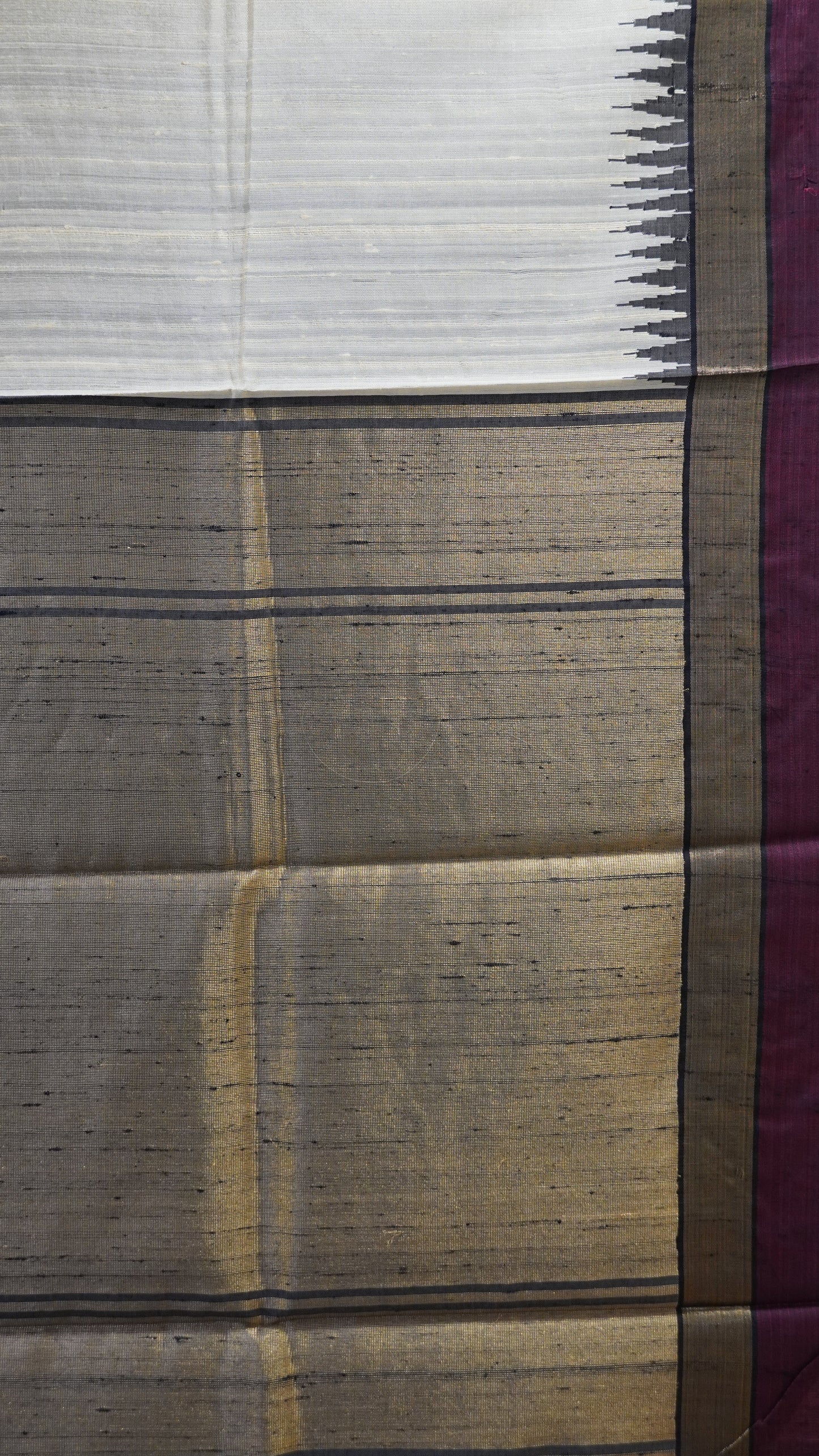 Pure Dupion Silk Saree - Small Tower Border Off-White.