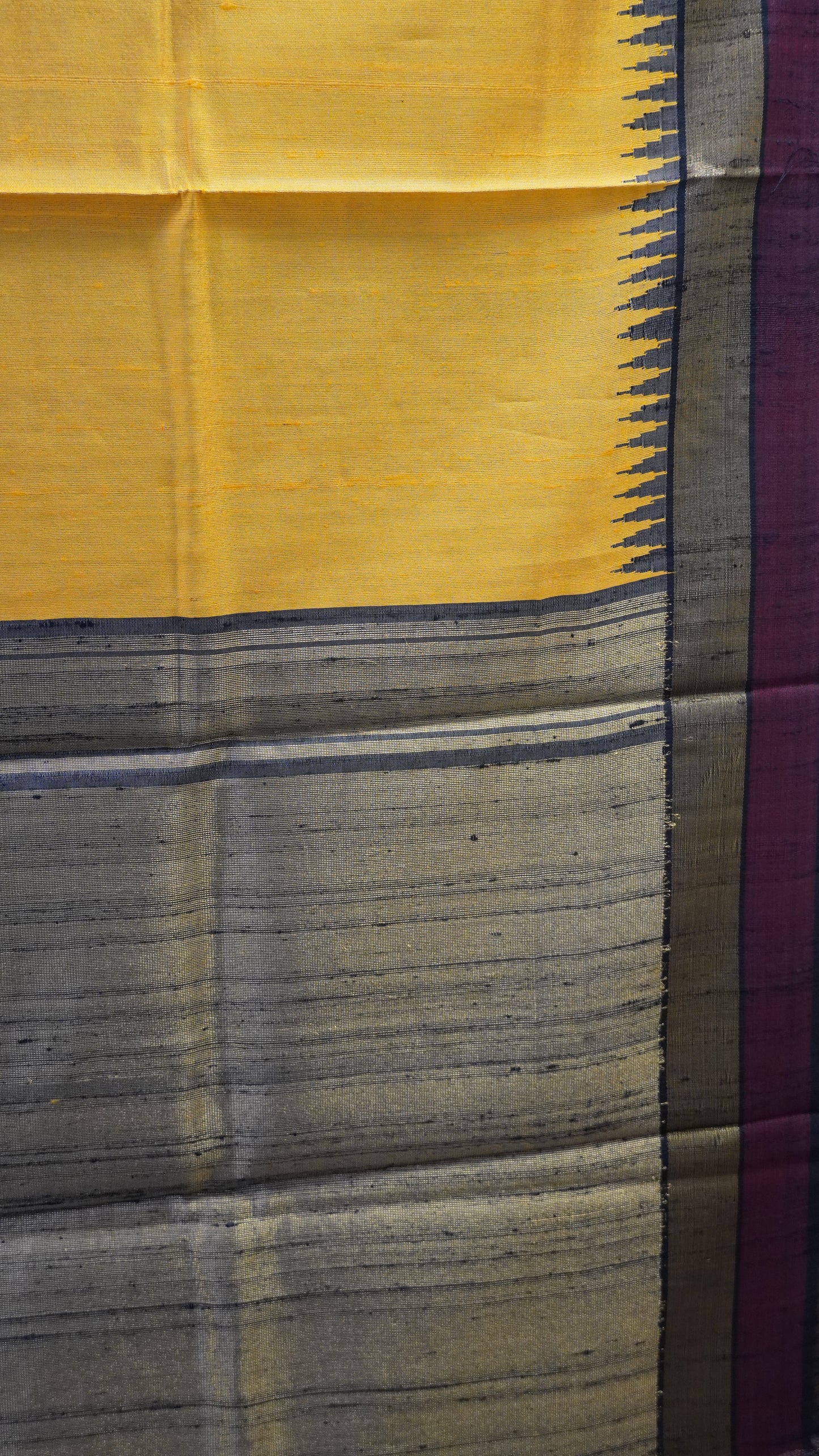 Pure Dupion Silk Saree - Small Tower Border Mango Yellow