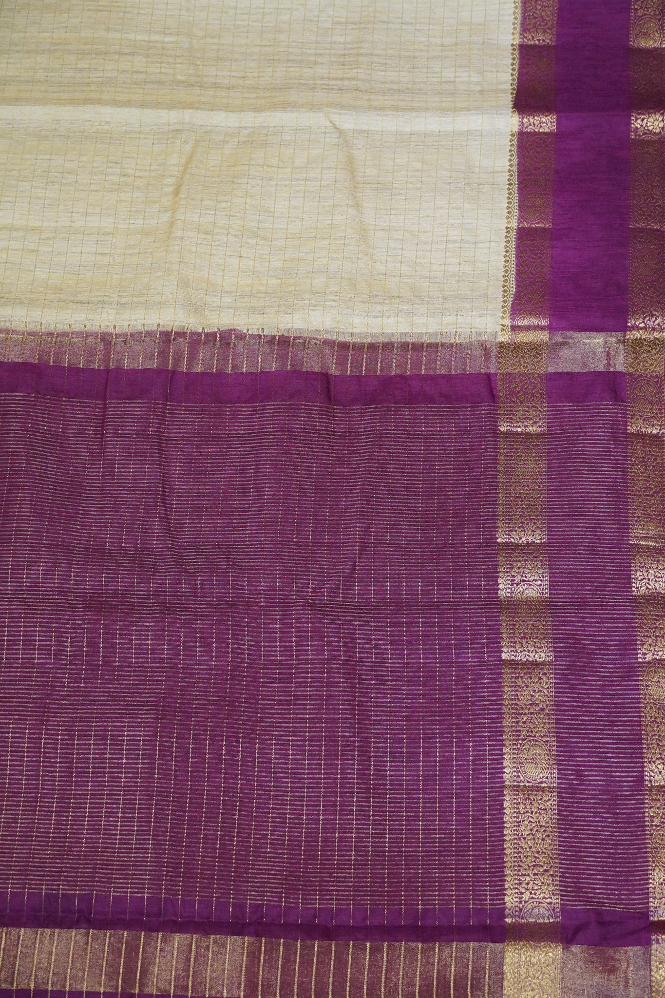 Semi Raw Saree - Sandal - Wine