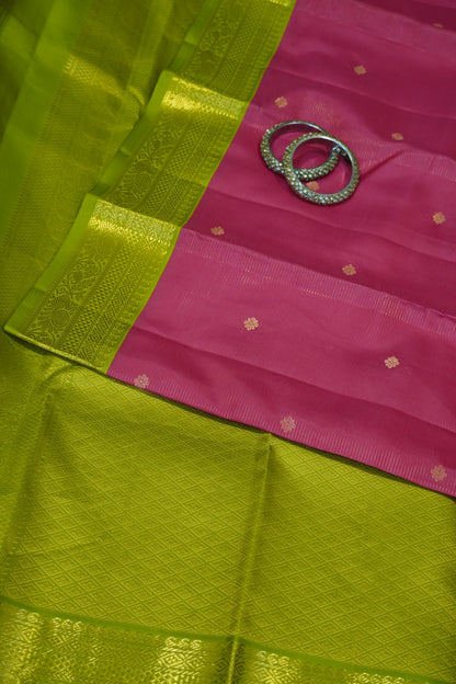Pure Silk Saree - Peach Pink - Lime
