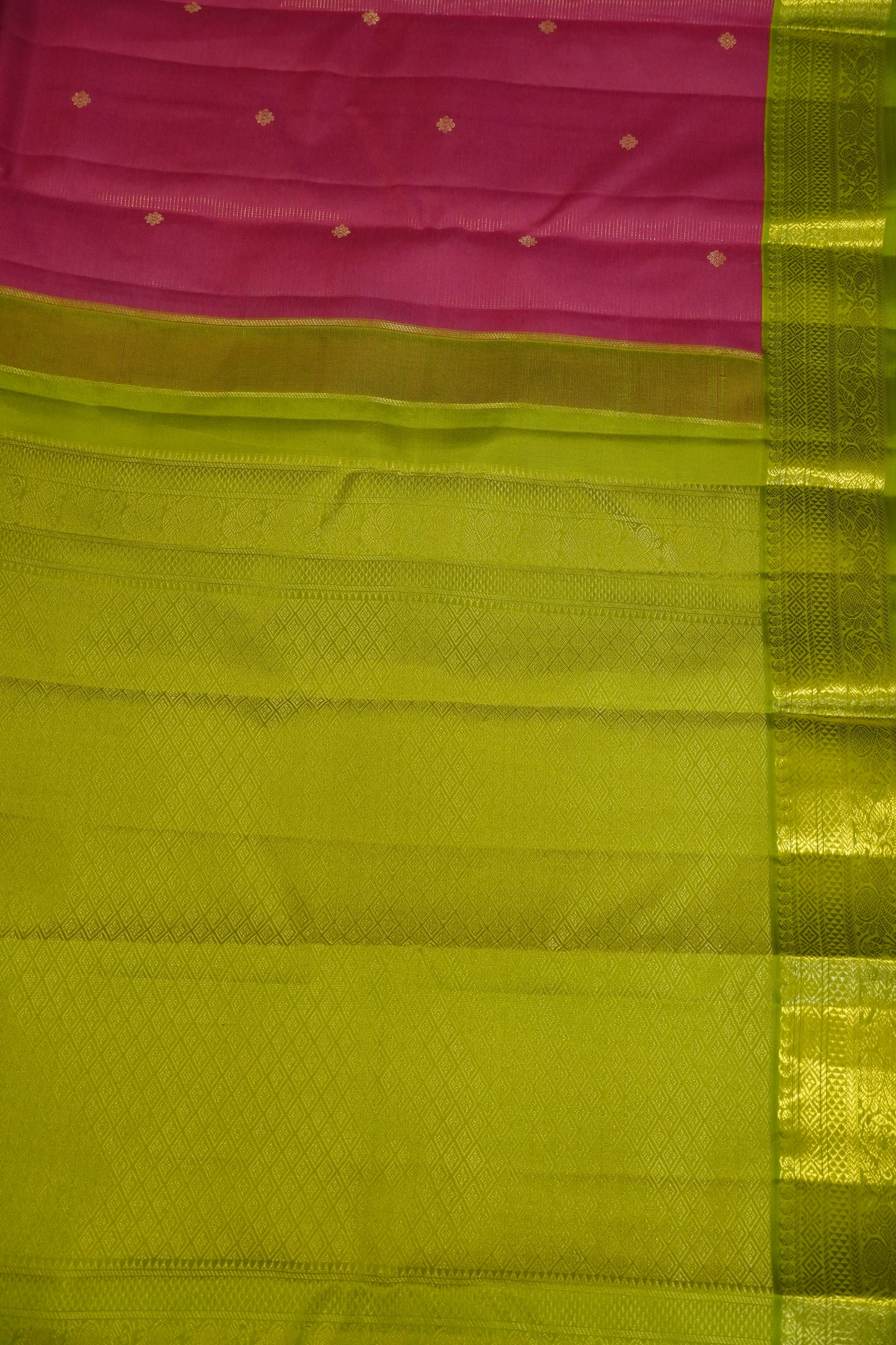 Pure Silk Saree - Peach Pink - Lime