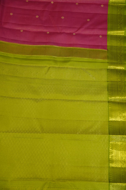 Pure Silk Saree - Peach Pink - Lime