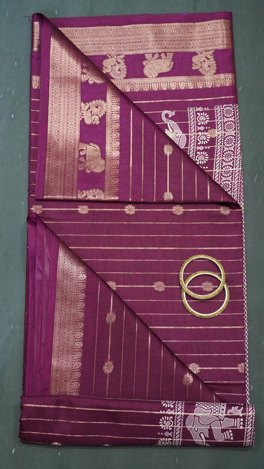 Semi Dola Silk Saree-Zari Lines-Wine