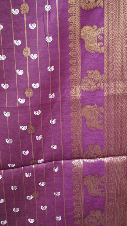 Semi Dola Silk Saree-Zari Lines-Wine