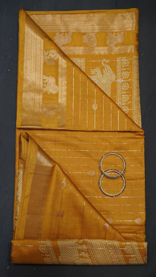 Semi Dola Silk Saree-Zari Lines-Mustard