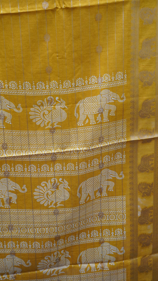 Semi Dola Silk Saree-Zari Lines-Mustard