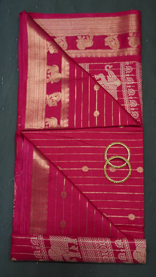 Semi Dola Silk Saree-Zari Lines-Pink