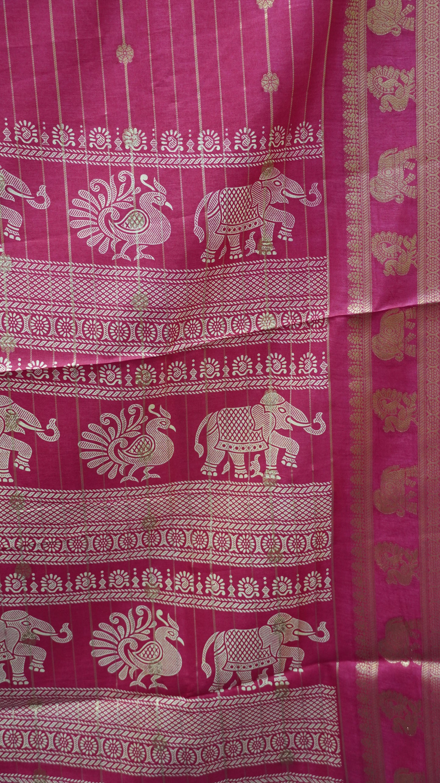 Semi Dola Silk Saree-Zari Lines-Pink