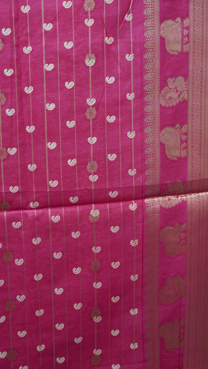 Semi Dola Silk Saree-Zari Lines-Pink