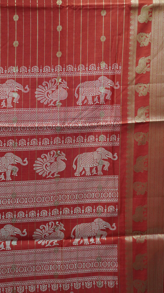 Semi Dola Silk Saree-Zari Lines-Red