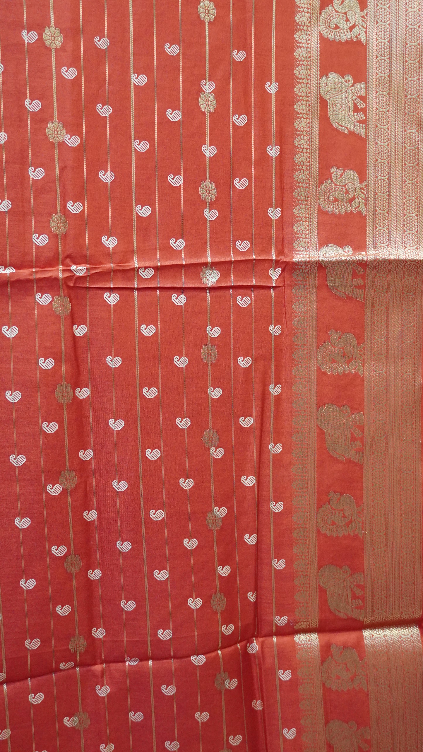 Semi Dola Silk Saree-Zari Lines-Red