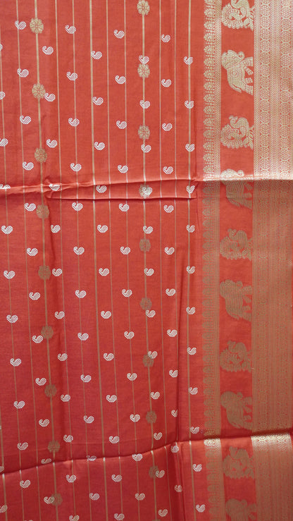 Semi Dola Silk Saree-Zari Lines-Red