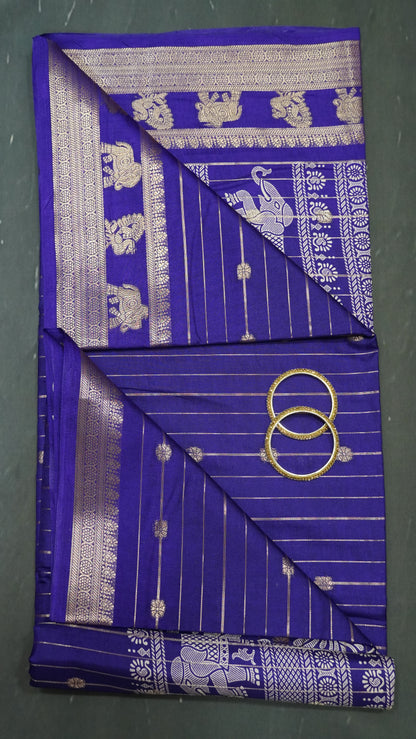 Semi Dola Silk Saree-Zari Lines- Purple