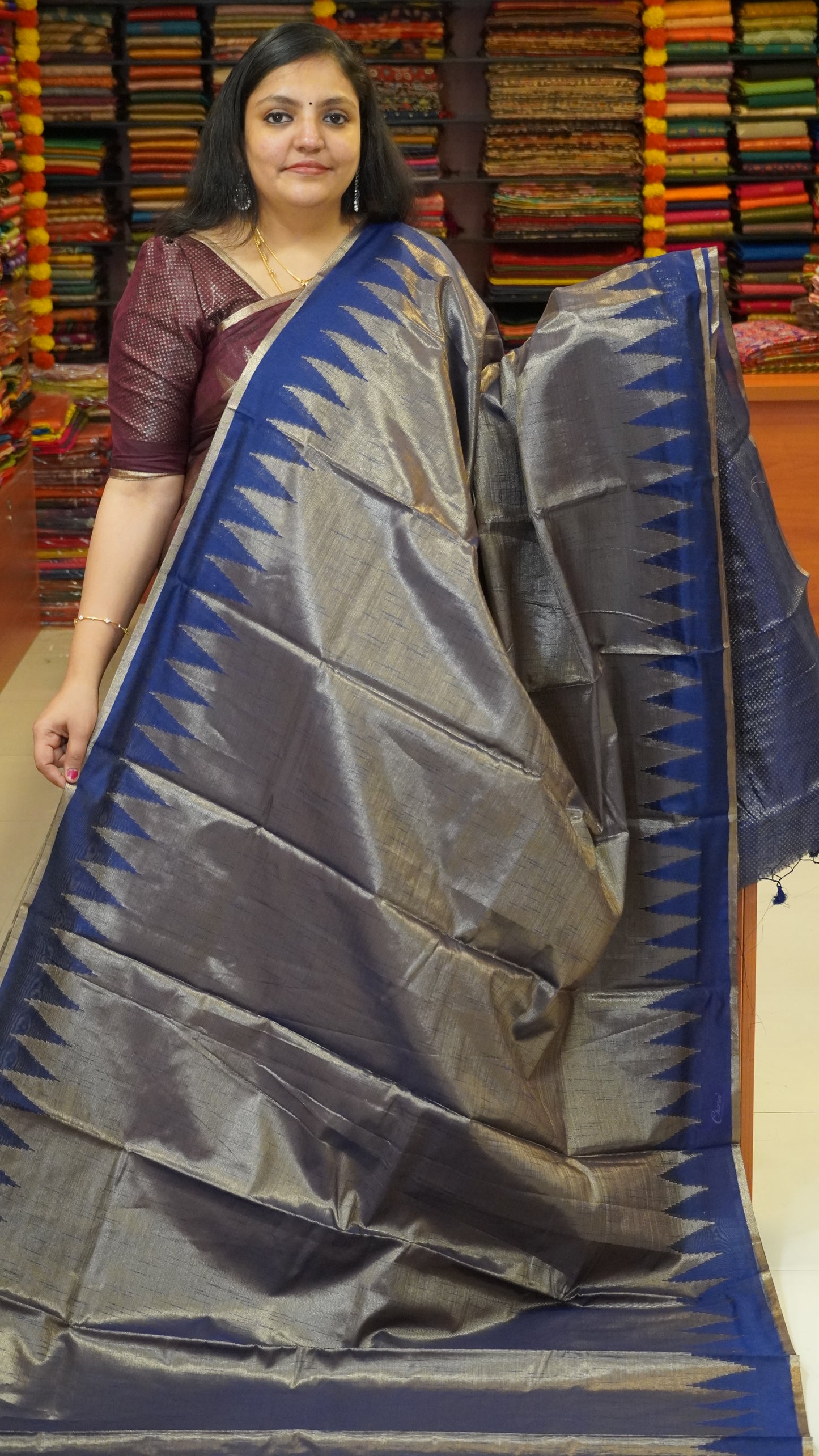 Semi Tissue Silk Saree Blue