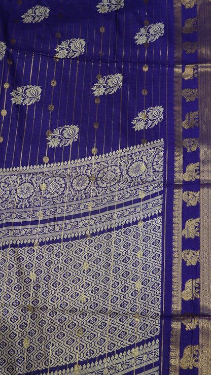 Semi Dola Silk Saree- Lotus Zari Lines-Purple