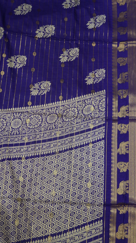 Semi Dola Silk Saree- Lotus Zari Lines-Purple