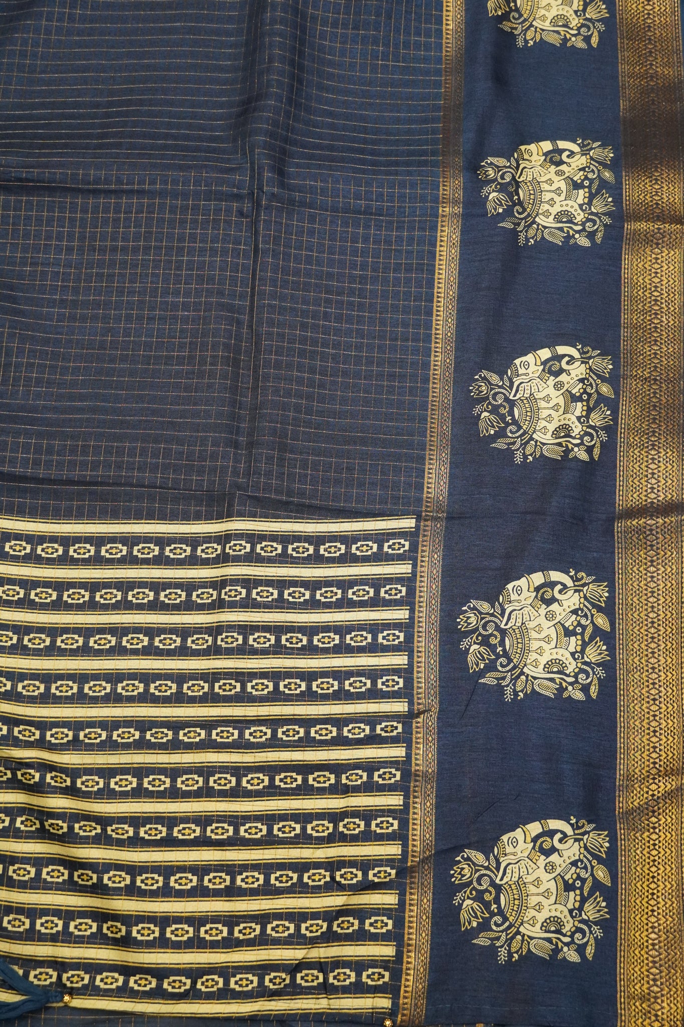 Semi Chiffon Saree - Elephant Peacock Blue