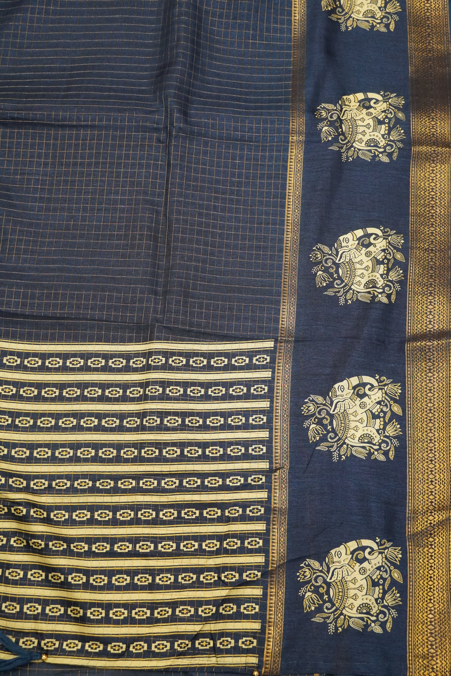 Semi Chiffon Saree - Elephant Peacock Blue