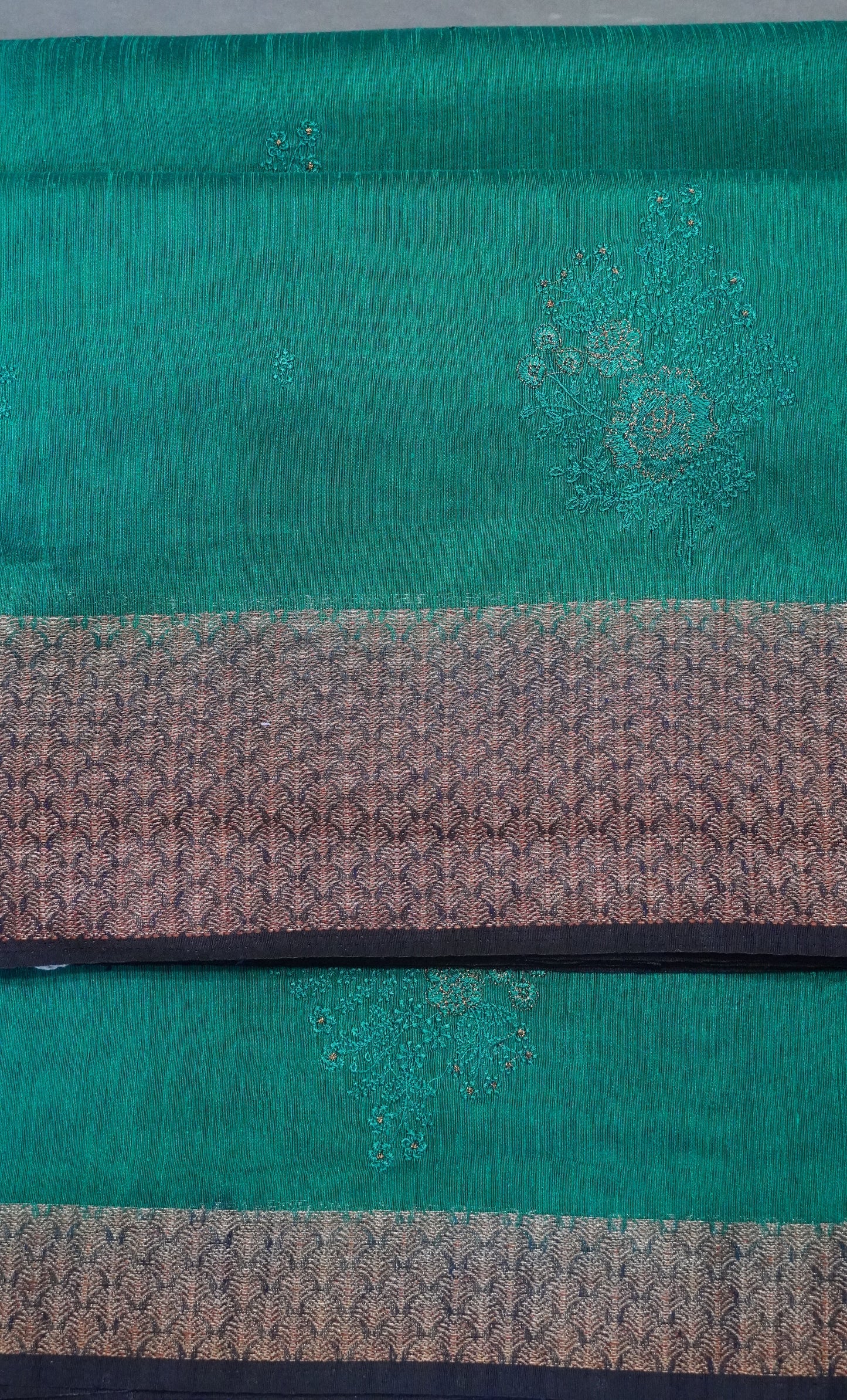 Bamboo Silk Saree-Purple Green Tree Zari embryoid Work