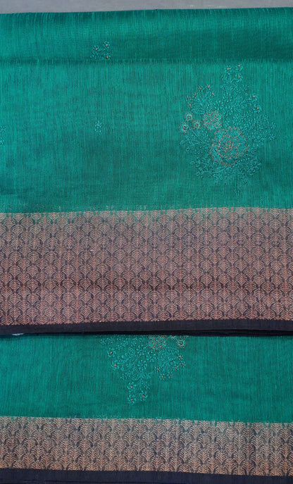 Bamboo Silk Saree-Purple Green Tree Zari embryoid Work