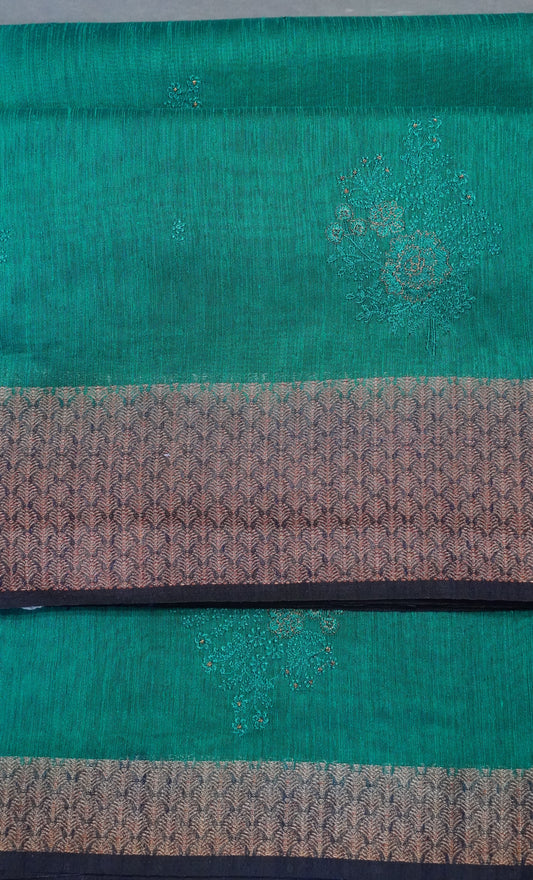 Bamboo Silk Saree-Purple Green Tree Zari embryoid Work