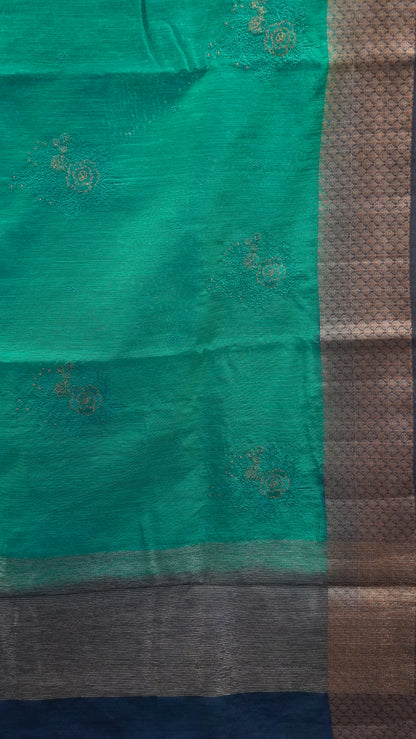 Bamboo Silk Saree-Purple Green Tree Zari embryoid Work
